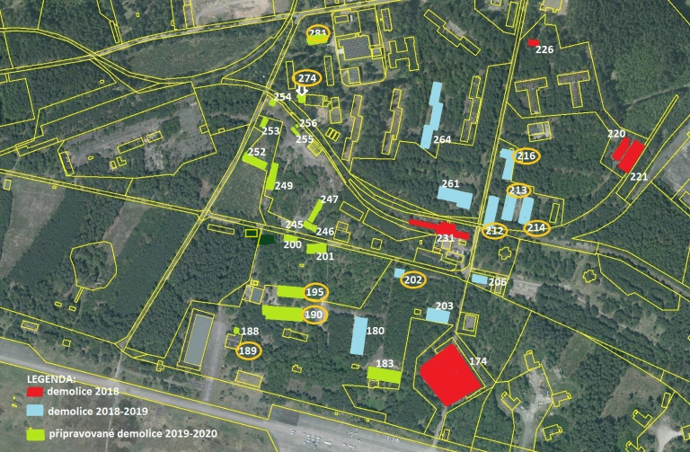 mapa Hradčany s vyznačením demolic